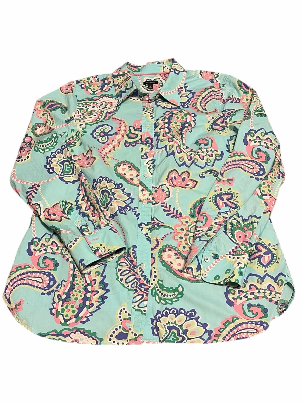 Talbots Aqua Paisley Print Button-Down Shirt